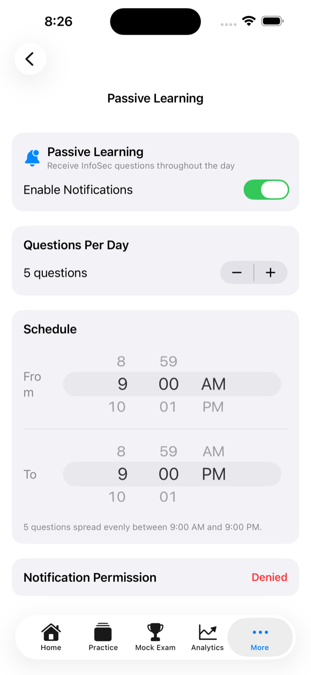 Passive learning notification settings