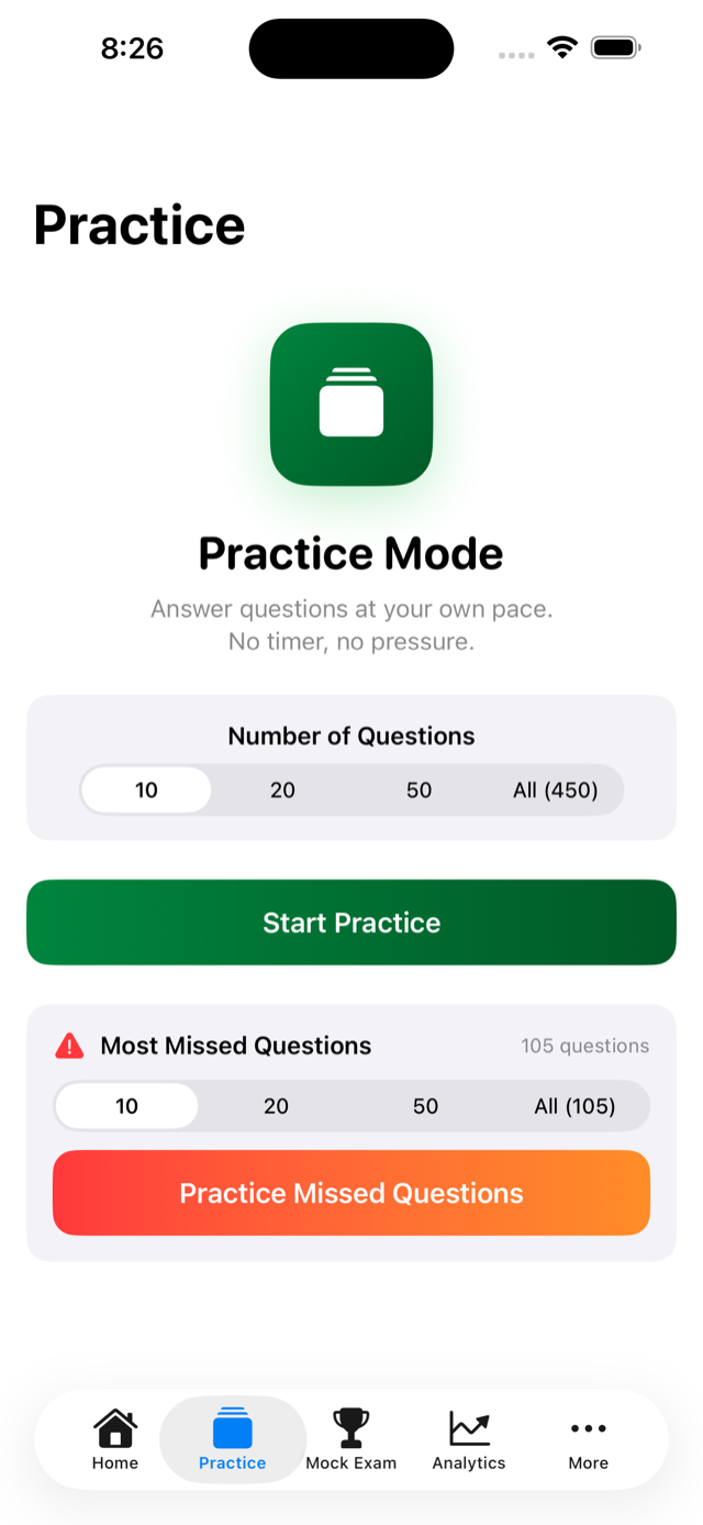 Practice session screen